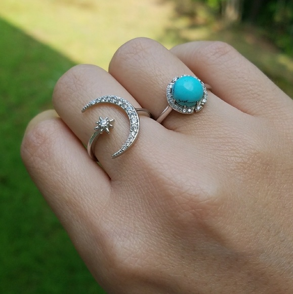 everrealli Jewelry - Silver Round Turquoise Diamond Fancy Halo Ring